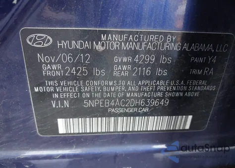 2013 Hyundai Sonata Gls из США, поврежденный, VIN 5NPEB4AC2DH639649